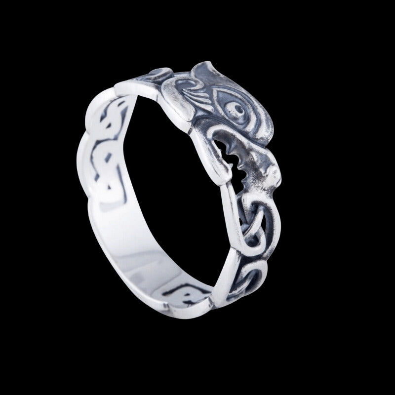 vkngjewelry Bagues Handcrafted Fenrir Ring with Viking Ornament Sterling Silver Ring
