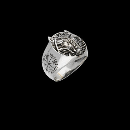 vkngjewelry Bagues Fenrir Vegvisir Silver Sterling Ring