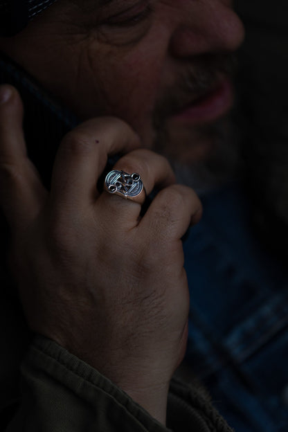 vkngjewelry Ring Frankish S Brooch Ring in Silver with Black Spinel