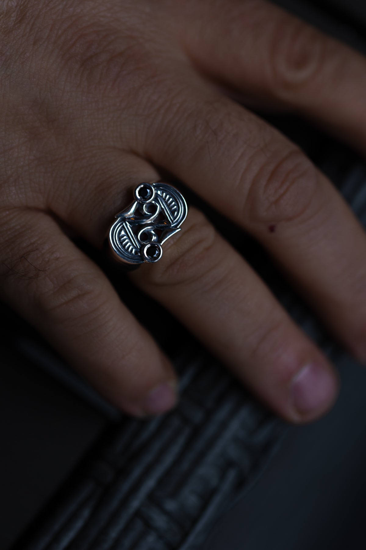 vkngjewelry Ring Frankish S Brooch Ring in Silver with Black Spinel