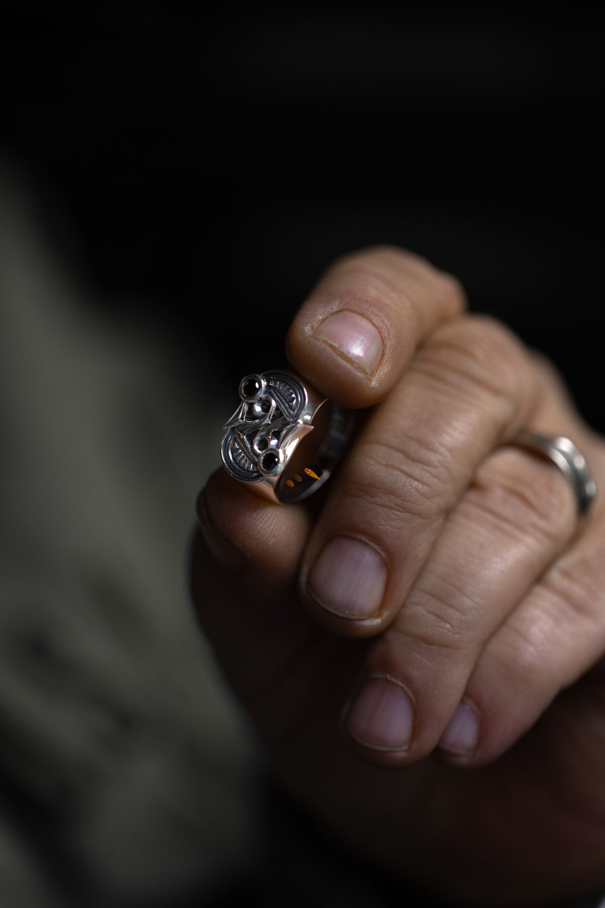 vkngjewelry Ring Frankish S Brooch Ring in Silver with Black Spinel