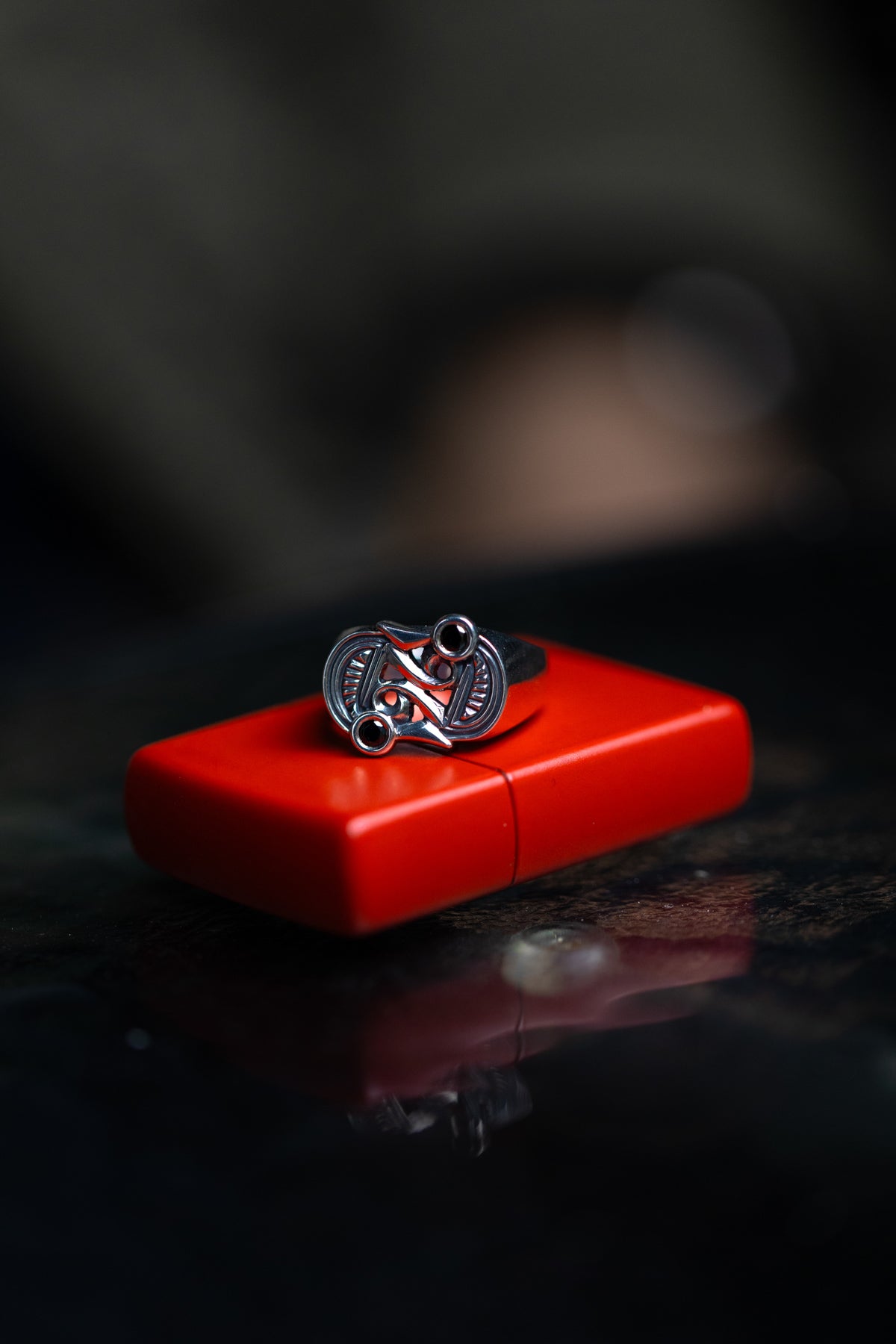 vkngjewelry Ring Frankish S Brooch Ring in Silver with Black Spinel