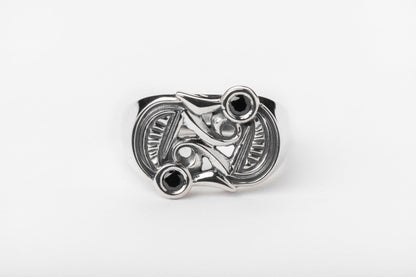vkngjewelry Ring Frankish S Brooch Ring in Silver with Black Spinel