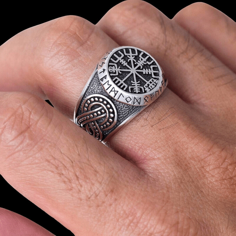 vkngjewelry Bagues Futhark Runes Vegvisir Sterling Silver Ring
