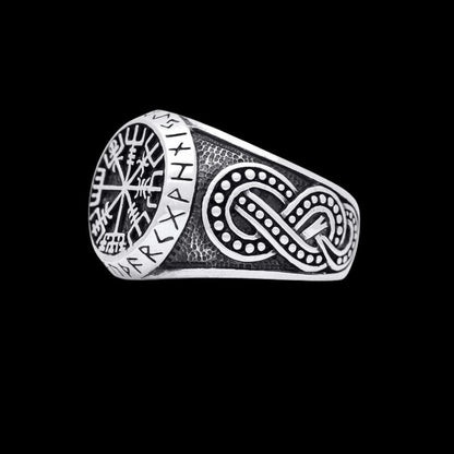 vkngjewelry Bagues Futhark Runes Vegvisir Sterling Silver Ring