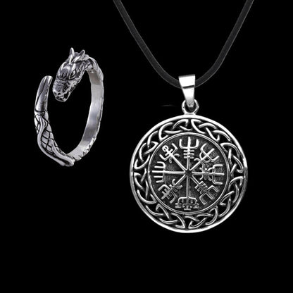vkngjewelry Gift Boxes & Tins Gift Box Midgard Serpent Ring And Vegvisir Pendant