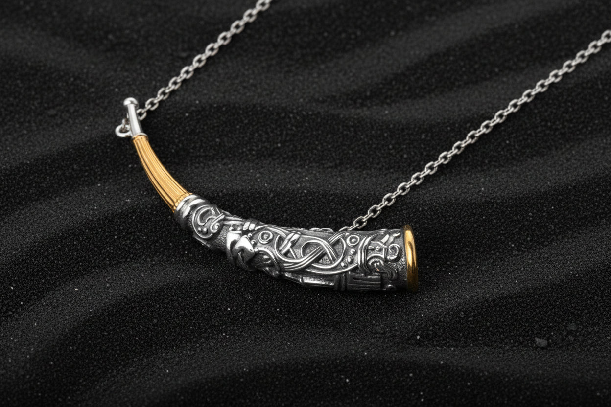 vkngjewelry Pendant Handcrafted Gjallarhorn Necklace Silver Norse Mythic Horn