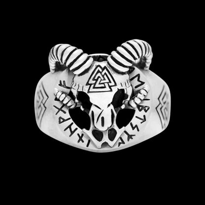 vkngjewelry Bagues Goat with Valknut and Runes Ring 925 Setrling Silver