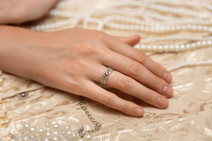 vkngjewelry Ring Gold Triquetra Wedding Ring with Garnet, Handmade Viking Jewelry