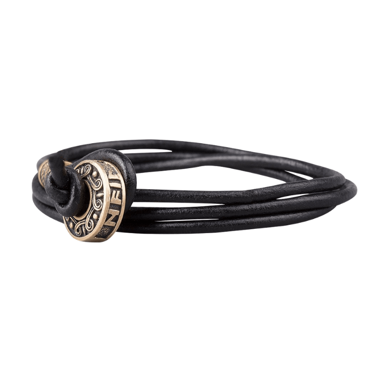 vkngjewelry Bracelet Hail Odin Bronze Bead Leather Bracelet