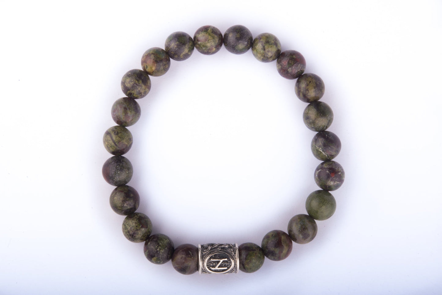 vkngjewelry Bracelet Hancrafted Viking Bracelet in Green Jasper with Rune Bead