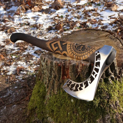 vkngjewelry hache Hand Forged Axe “OTHALA” With Leather Cover