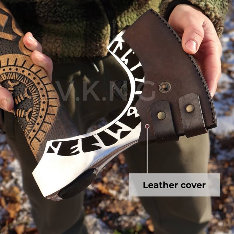 vkngjewelry hache Hand Forged Axe “OTHALA” With Leather Cover