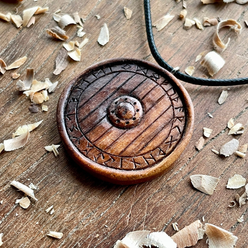 Handcarved Unique Viking Shield Runes Pendant | Handcarved | VKNG ...