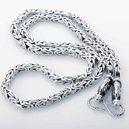 vkngjewelry Pendant Handcrafted Square Viking Chain with Wolf Tips Sterling Silver Norse Jewelry