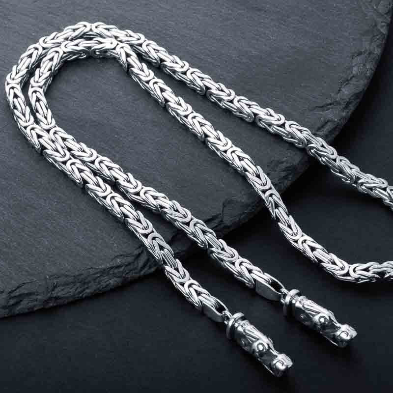 vkngjewelry Pendant Handcrafted Square Viking Chain with Wolf Tips Sterling Silver Norse Jewelry