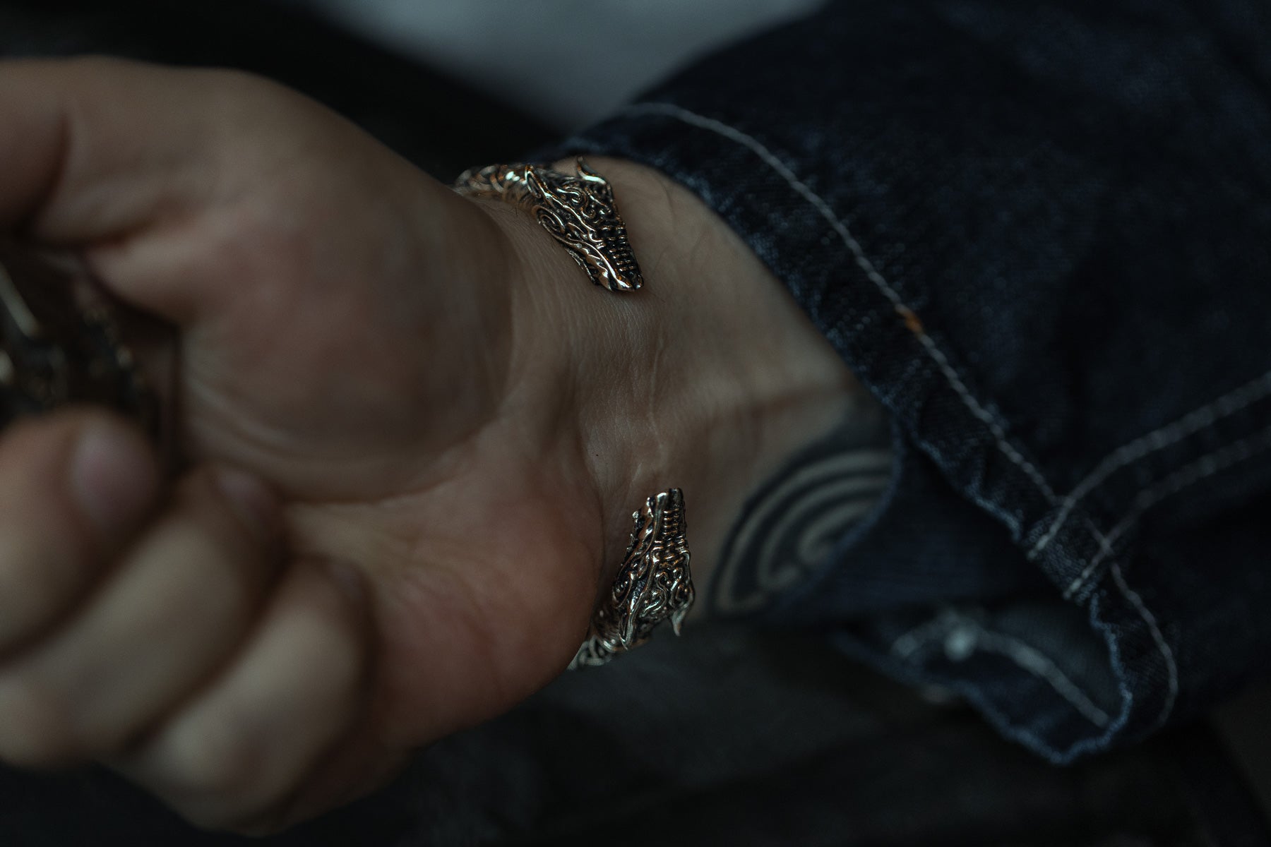 vkngjewelry Bracelet Handcrafted Brass Nordic Fenrir Arm Ring