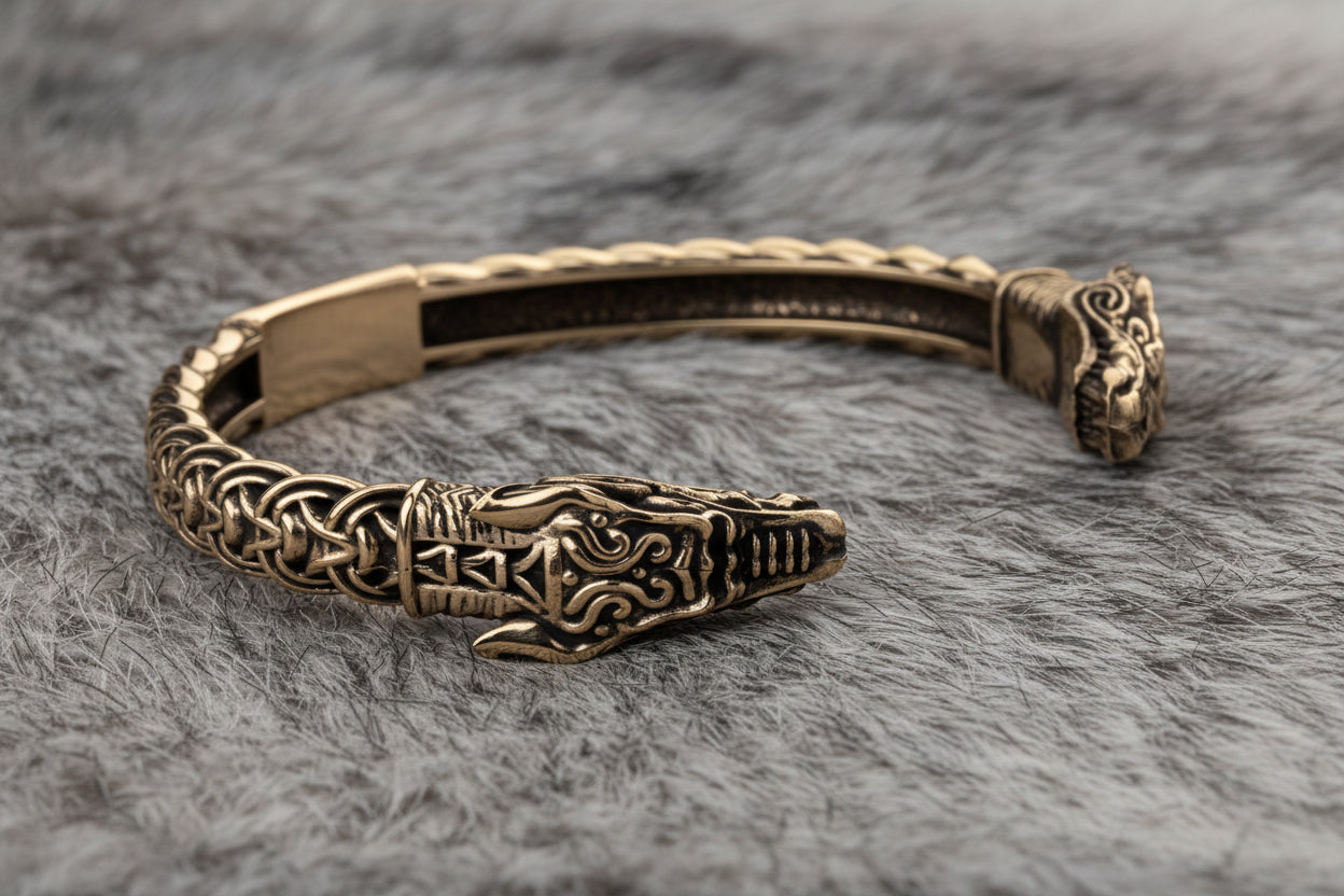 vkngjewelry Bracelet Handcrafted Brass Nordic Fenrir Arm Ring