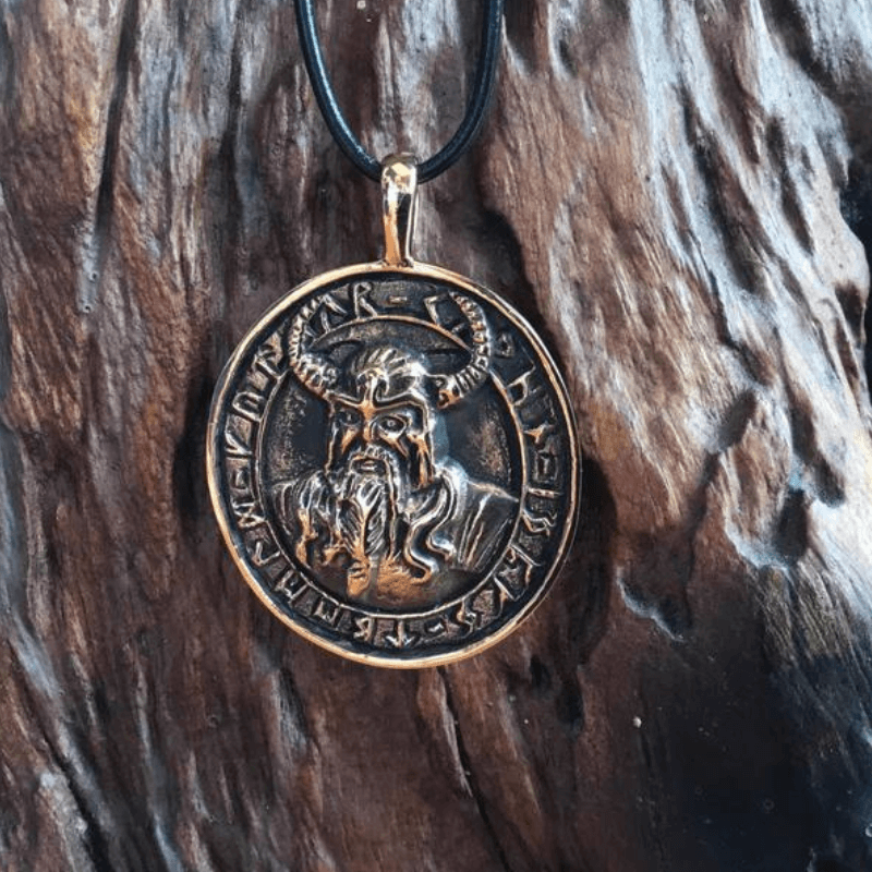 vkngjewelry Pendant Handcrafted Bronze Viking Warrior with Runes Pendant