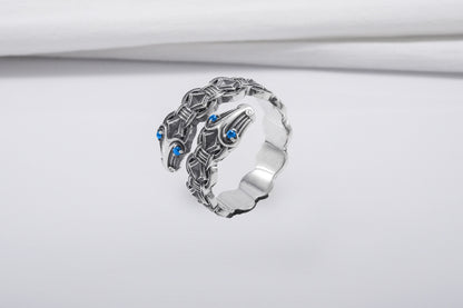 vkngjewelry Ring Handcrafted Double-Headed Snake Silver Ring, Norse Serpent Band
