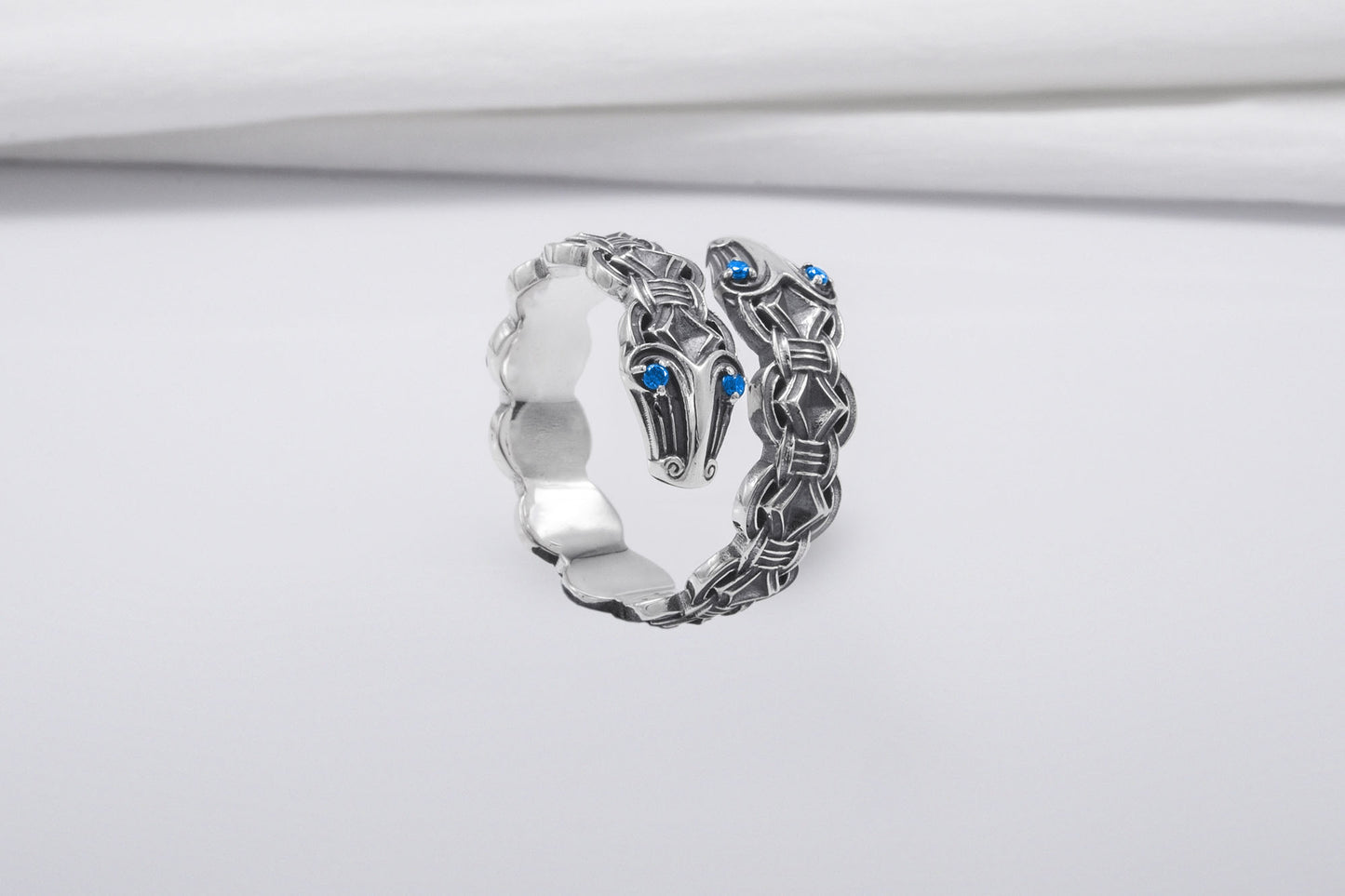 vkngjewelry Ring Handcrafted Double-Headed Snake Silver Ring, Norse Serpent Band