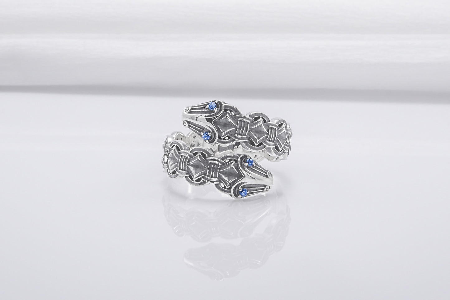 vkngjewelry Ring Handcrafted Double-Headed Snake Silver Ring, Norse Serpent Band