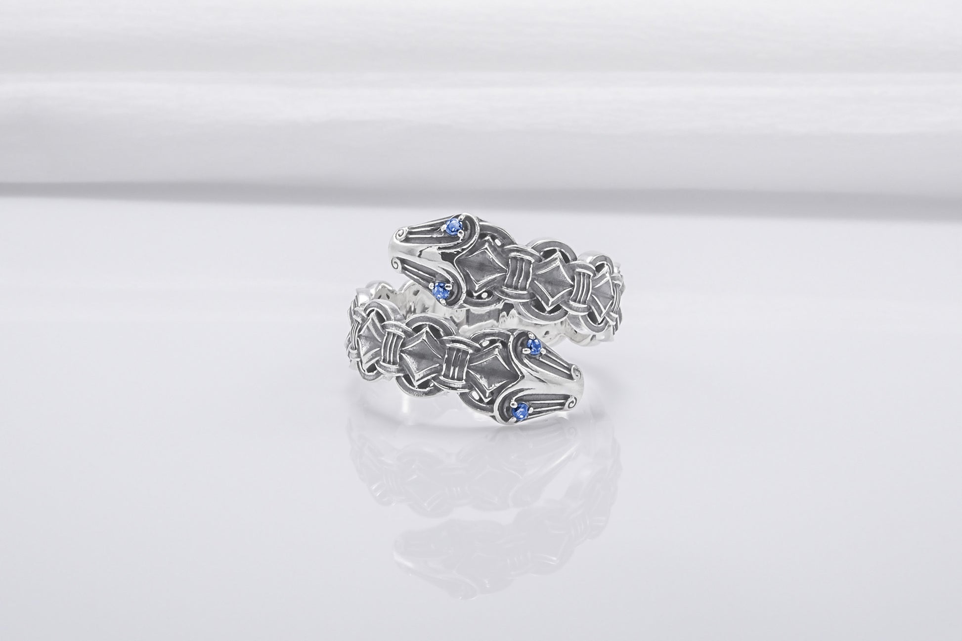 vkngjewelry Ring Handcrafted Double-Headed Snake Silver Ring, Norse Serpent Band