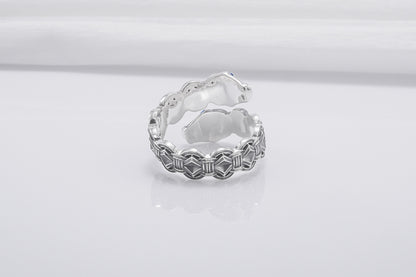 vkngjewelry Ring Handcrafted Double-Headed Snake Silver Ring, Norse Serpent Band