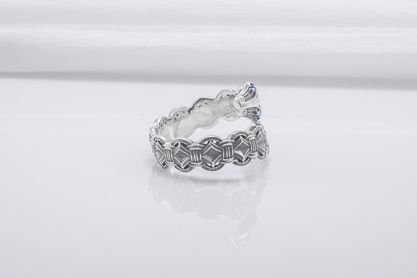 vkngjewelry Ring Handcrafted Double-Headed Snake Silver Ring, Norse Serpent Band