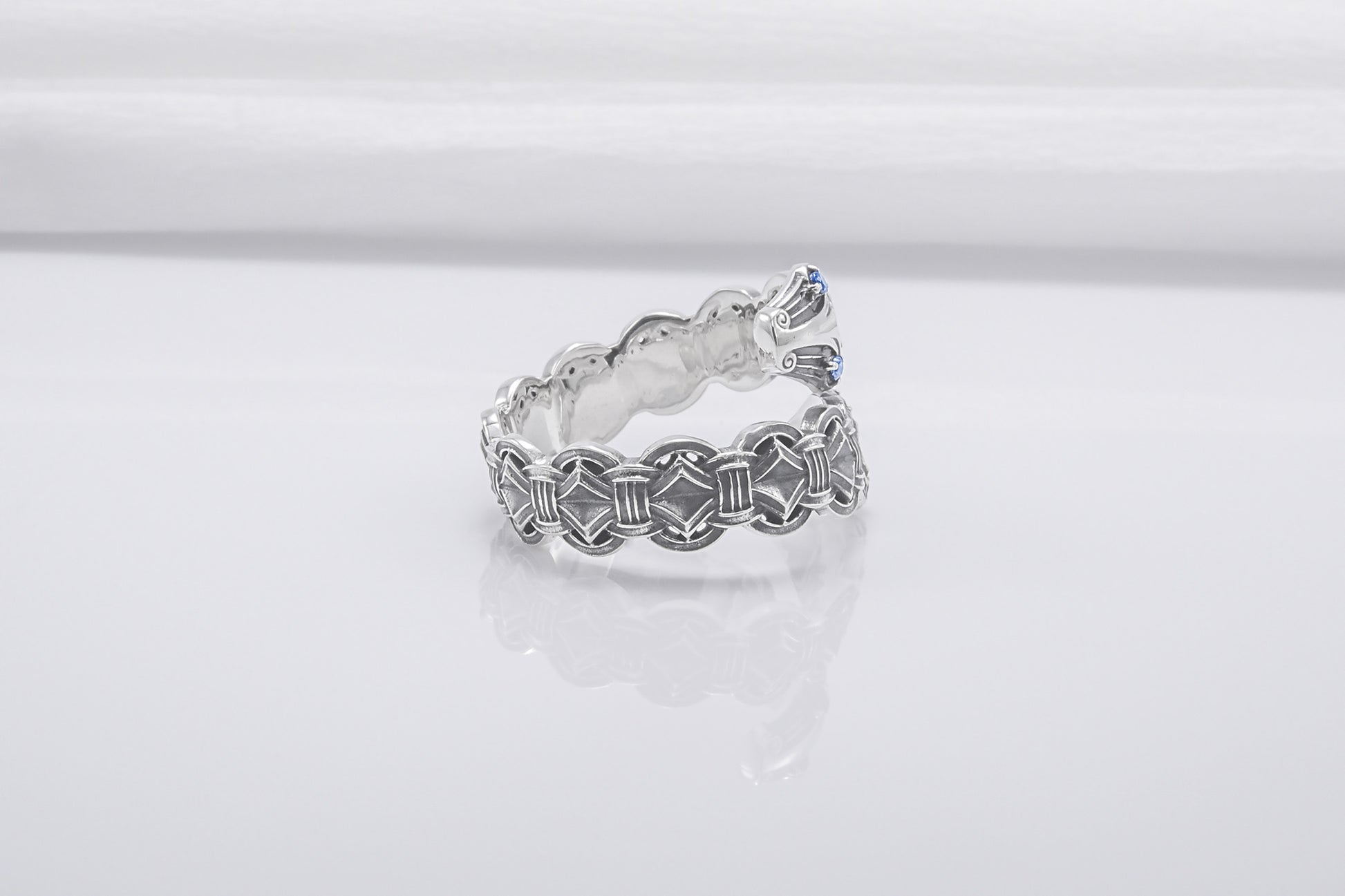 vkngjewelry Ring Handcrafted Double-Headed Snake Silver Ring, Norse Serpent Band