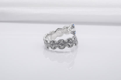 vkngjewelry Ring Handcrafted Double-Headed Snake Silver Ring, Norse Serpent Band