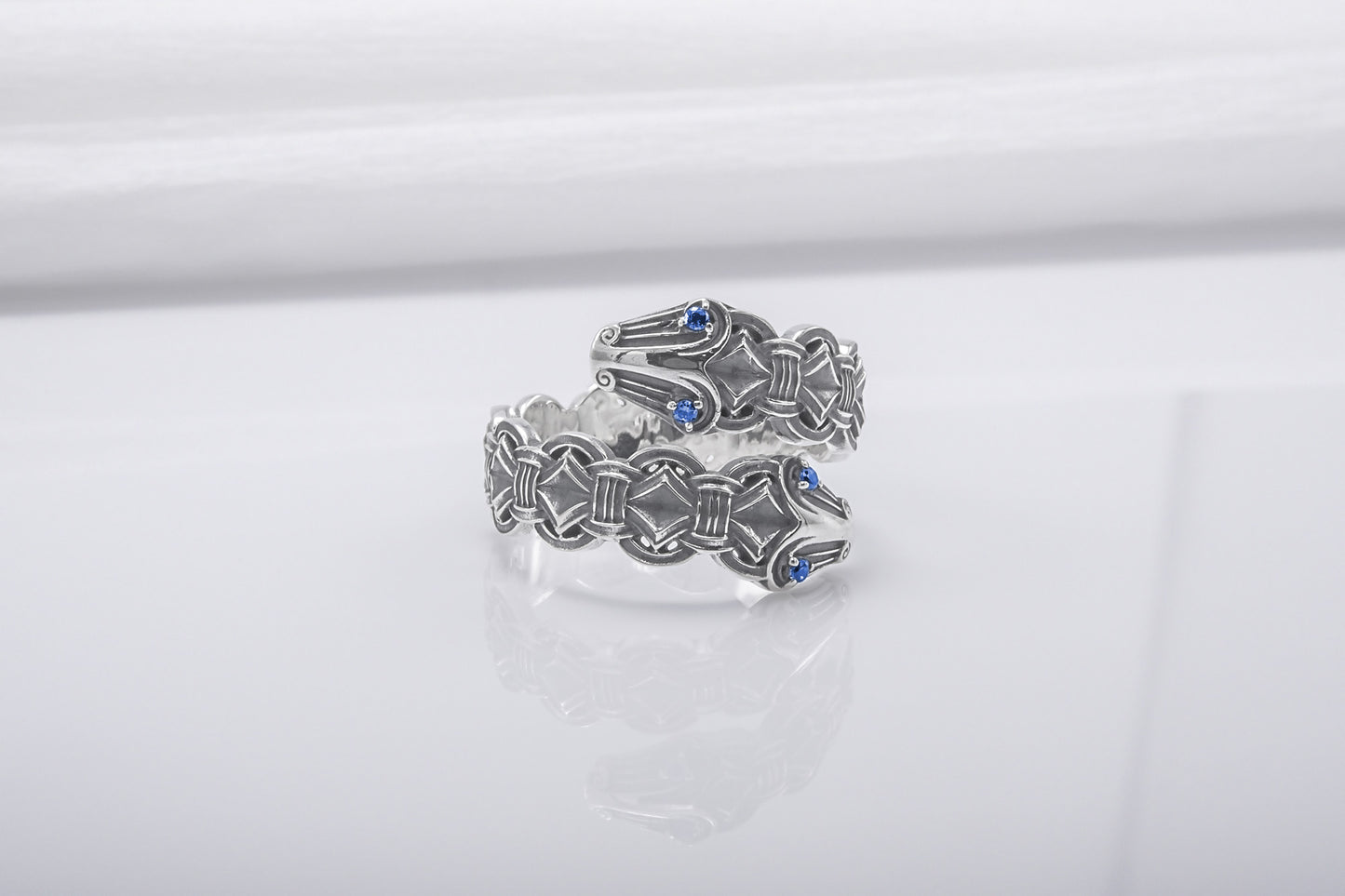 vkngjewelry Ring Handcrafted Double-Headed Snake Silver Ring, Norse Serpent Band