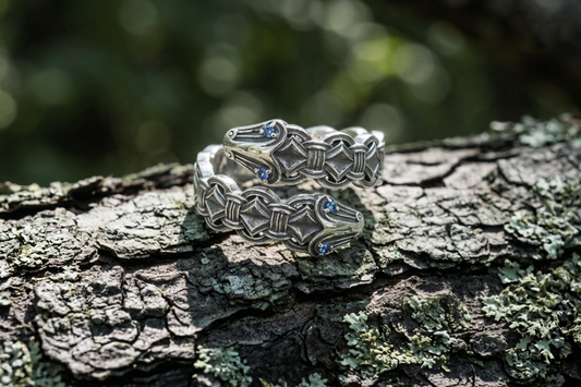 vkngjewelry Ring Handcrafted Double-Headed Snake Silver Ring, Norse Serpent Band