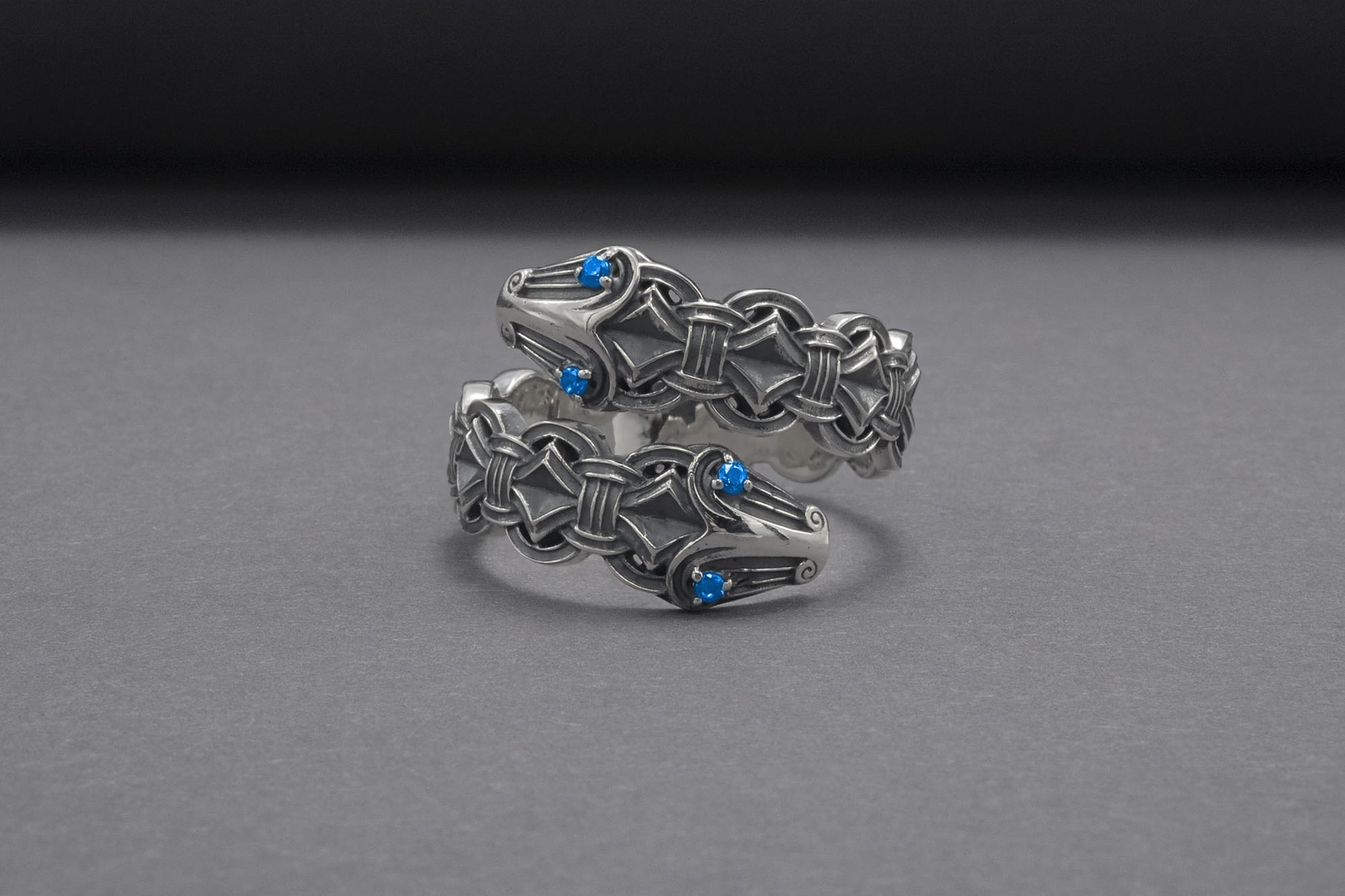 vkngjewelry Ring Handcrafted Double-Headed Snake Silver Ring, Norse Serpent Band