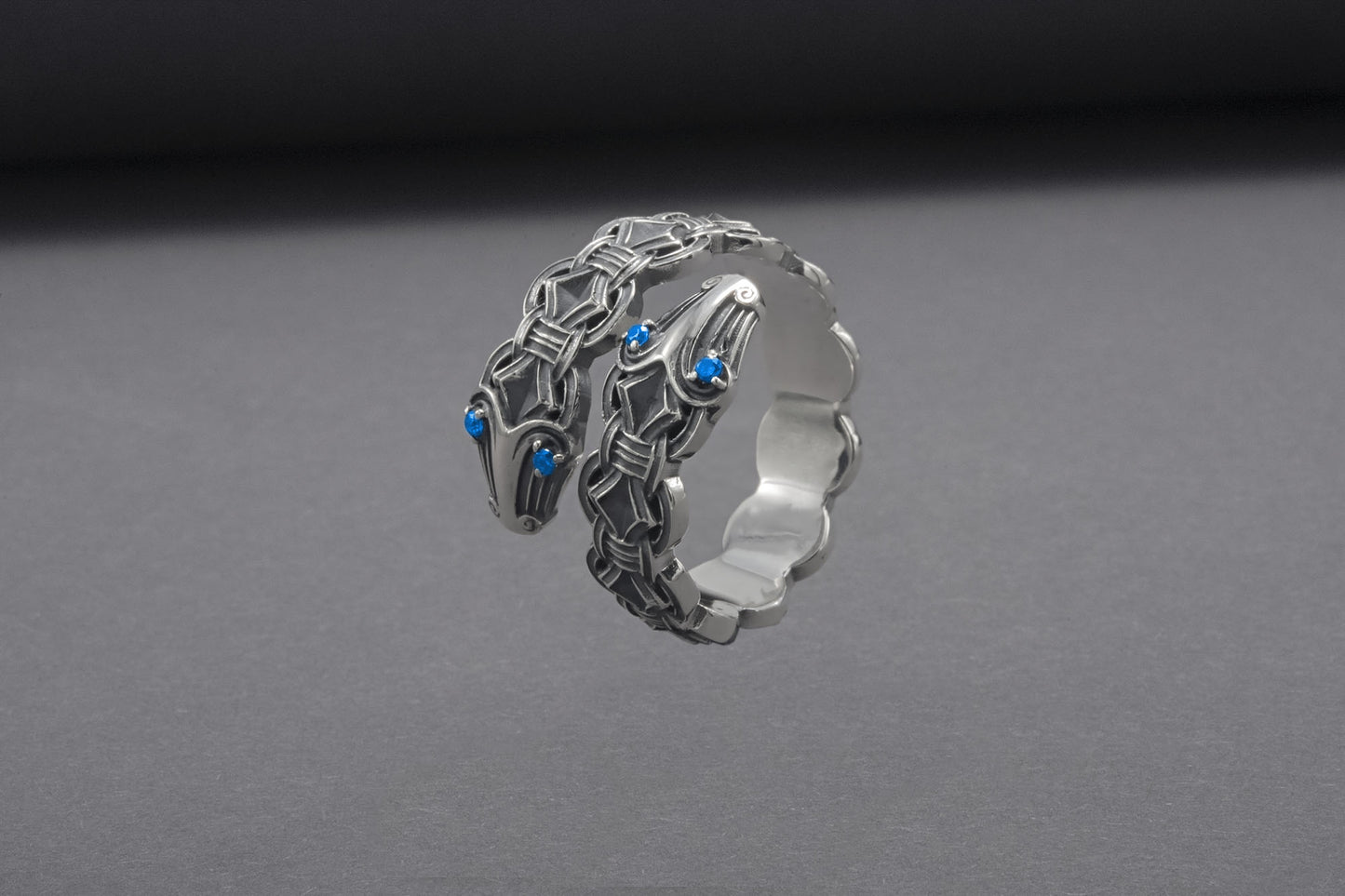 vkngjewelry Ring Handcrafted Double-Headed Snake Silver Ring, Norse Serpent Band