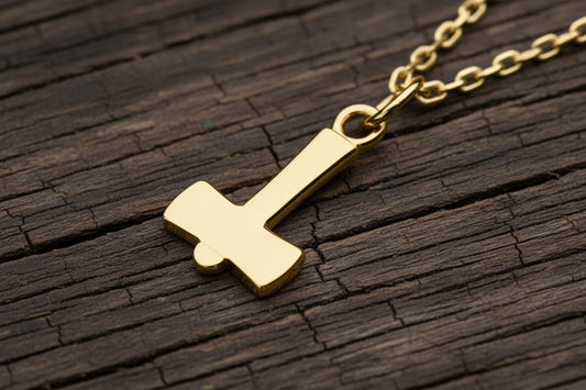 vkngjewelry Pendant Handcrafted Gold Thor's Hammer Smooth Pendant V2