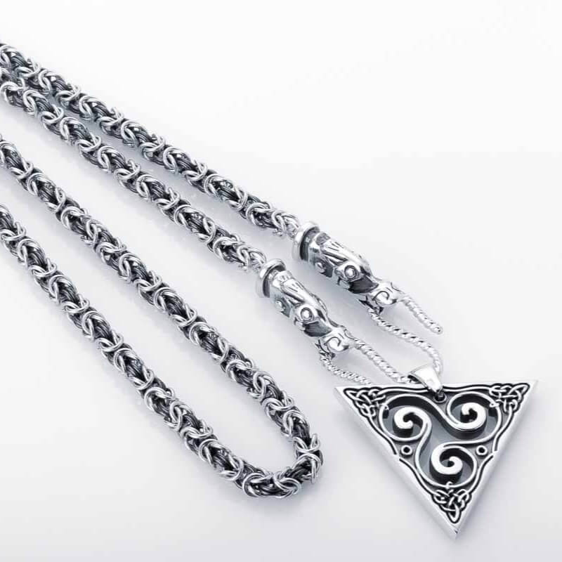 vkngjewelry Pendant Handcrafted Viking Chain with Wolf Tips Sterling Silver Handmade Norse Jewelry
