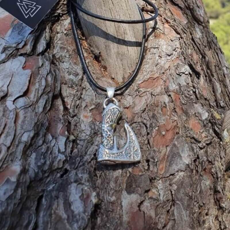 vkngjewelry Pendant Axe Helm of Awe Sterling Silver