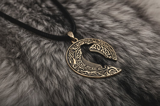 vkngjewelry Pendant Handmade Brass Raven Pendant with Ornament, Viking Jewelry