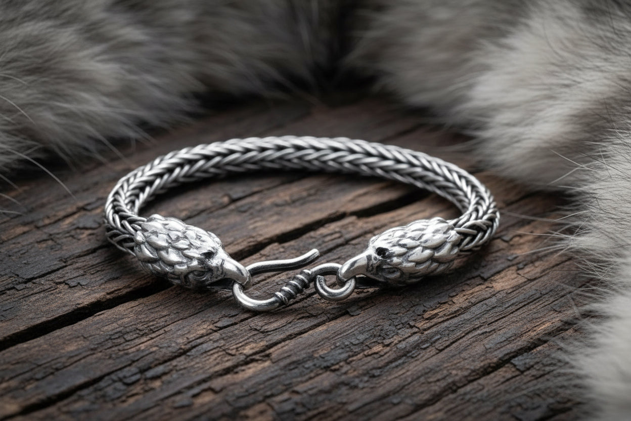 vkngjewelry Bracelet Handmade Eagle Heads Wheat Chain Bracelet
