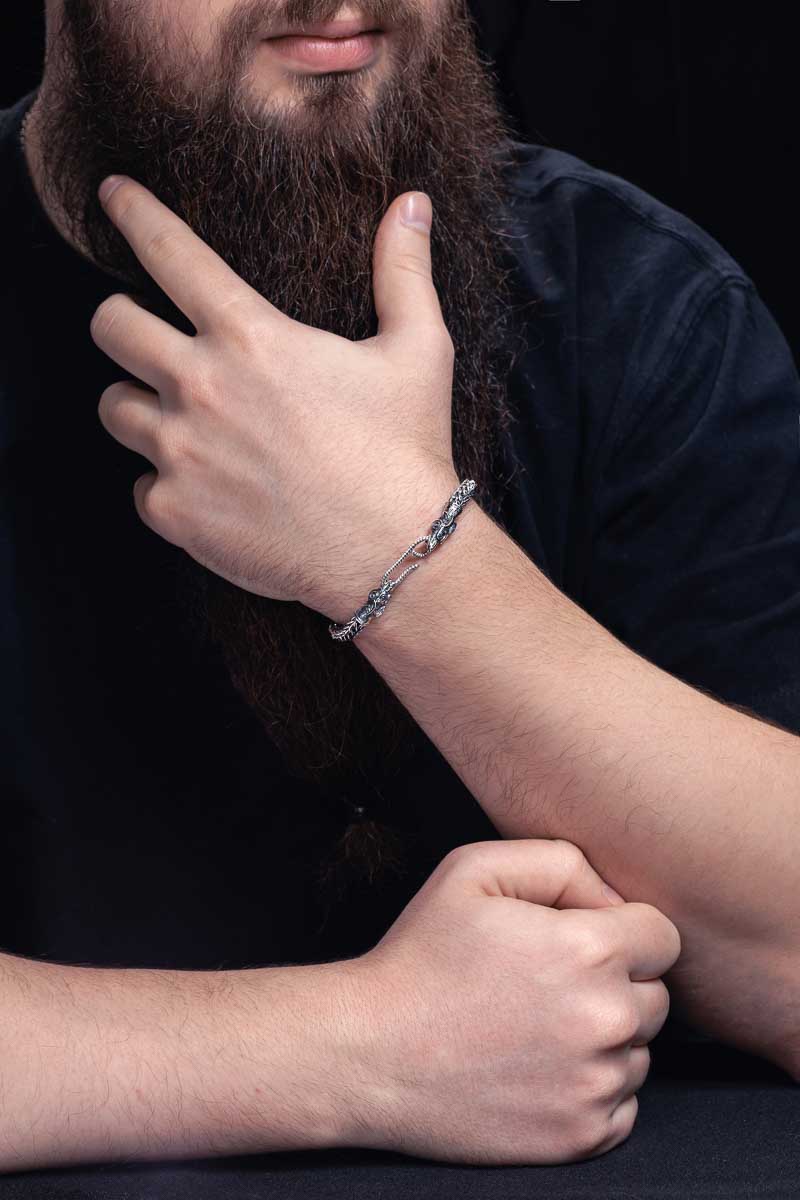 vkngjewelry Bracelet Handmade Sterling Silver Wolf Heads Bracelet