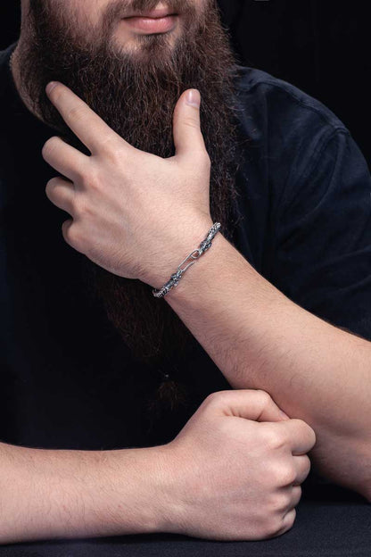 vkngjewelry Bracelet Handmade Sterling Silver Wolf Heads Bracelet