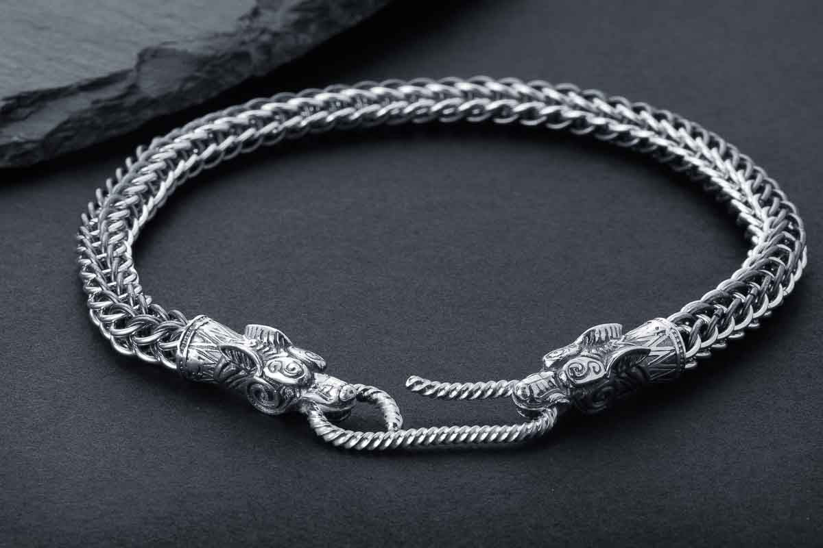 vkngjewelry Bracelet Handmade Sterling Silver Wolf Heads Bracelet