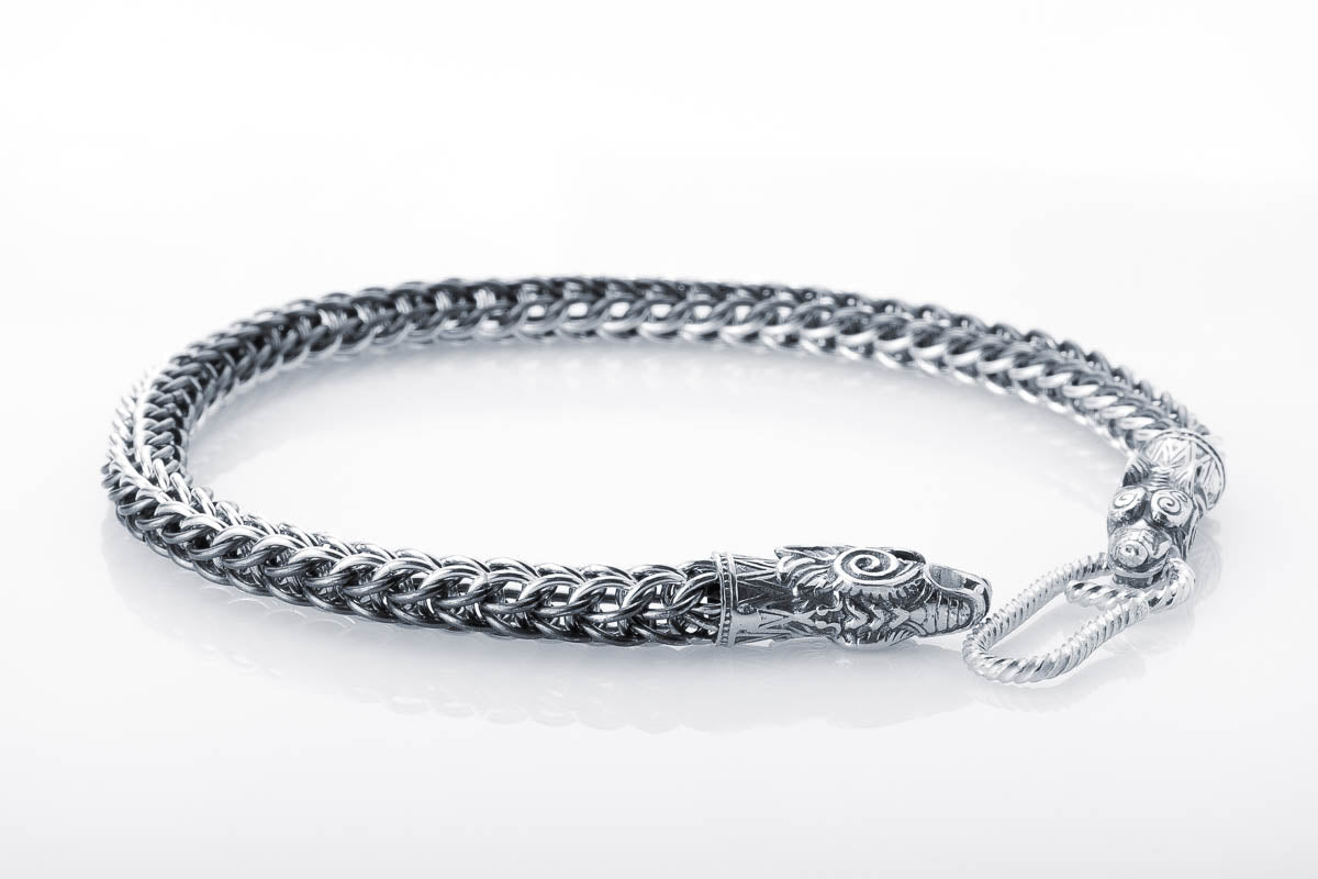 vkngjewelry Bracelet Handmade Sterling Silver Wolf Heads Bracelet