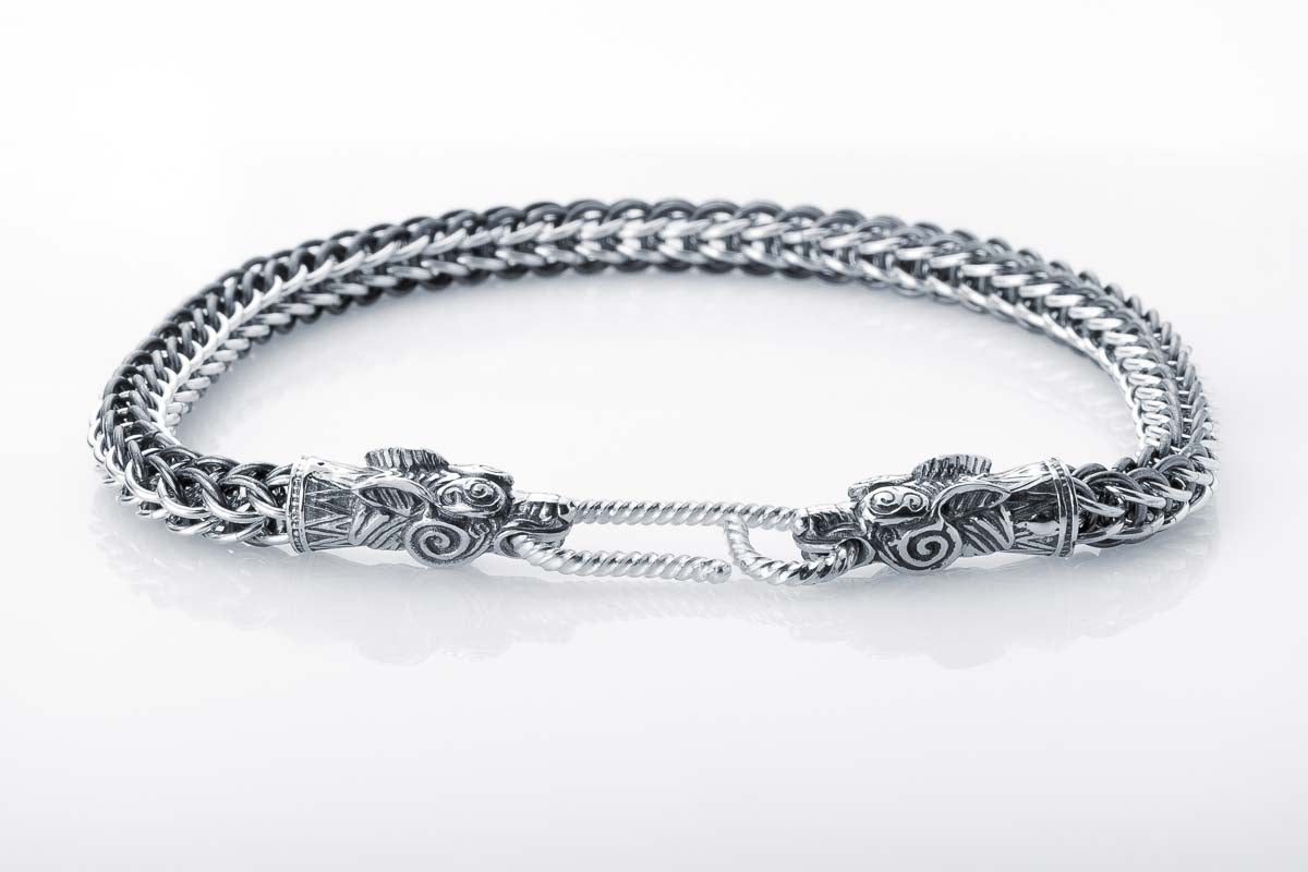 vkngjewelry Bracelet Handmade Sterling Silver Wolf Heads Bracelet