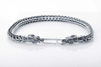 vkngjewelry Bracelet Handmade Sterling Silver Wolf Heads Bracelet