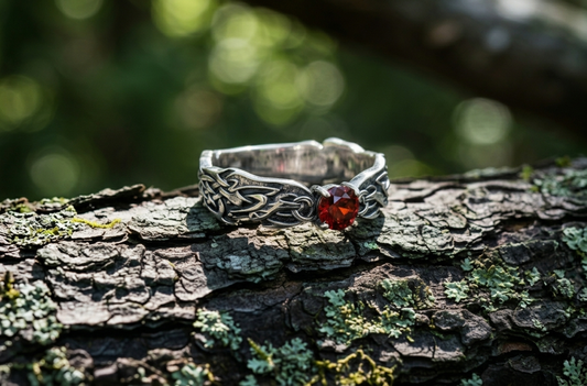 vkngjewelry Ring Handmade Viking Ring with Norse Pattern, Sterling Silver Nordic Jewelry
