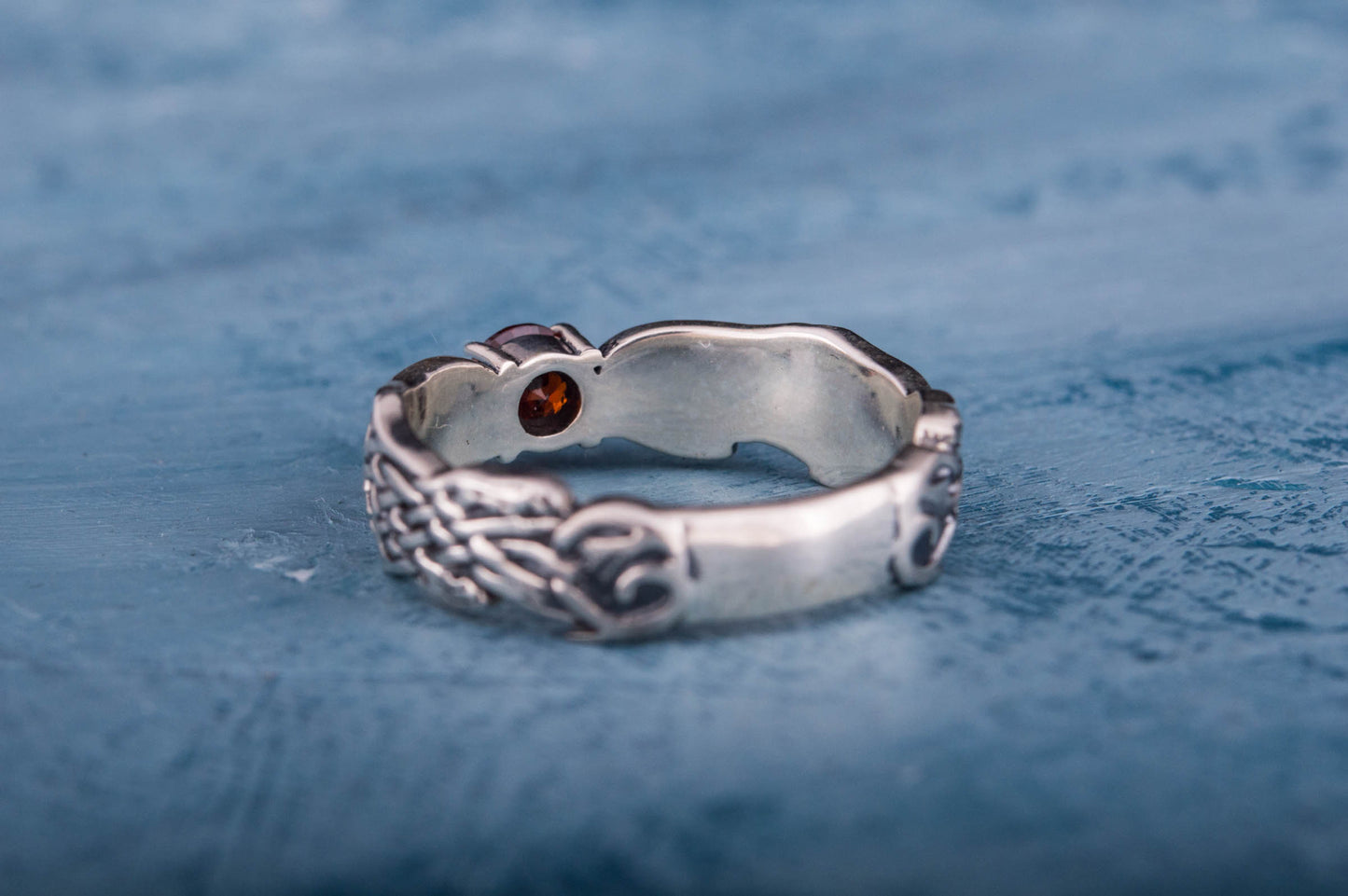 vkngjewelry Ring Handmade Viking Ring with Norse Pattern, Sterling Silver Nordic Jewelry