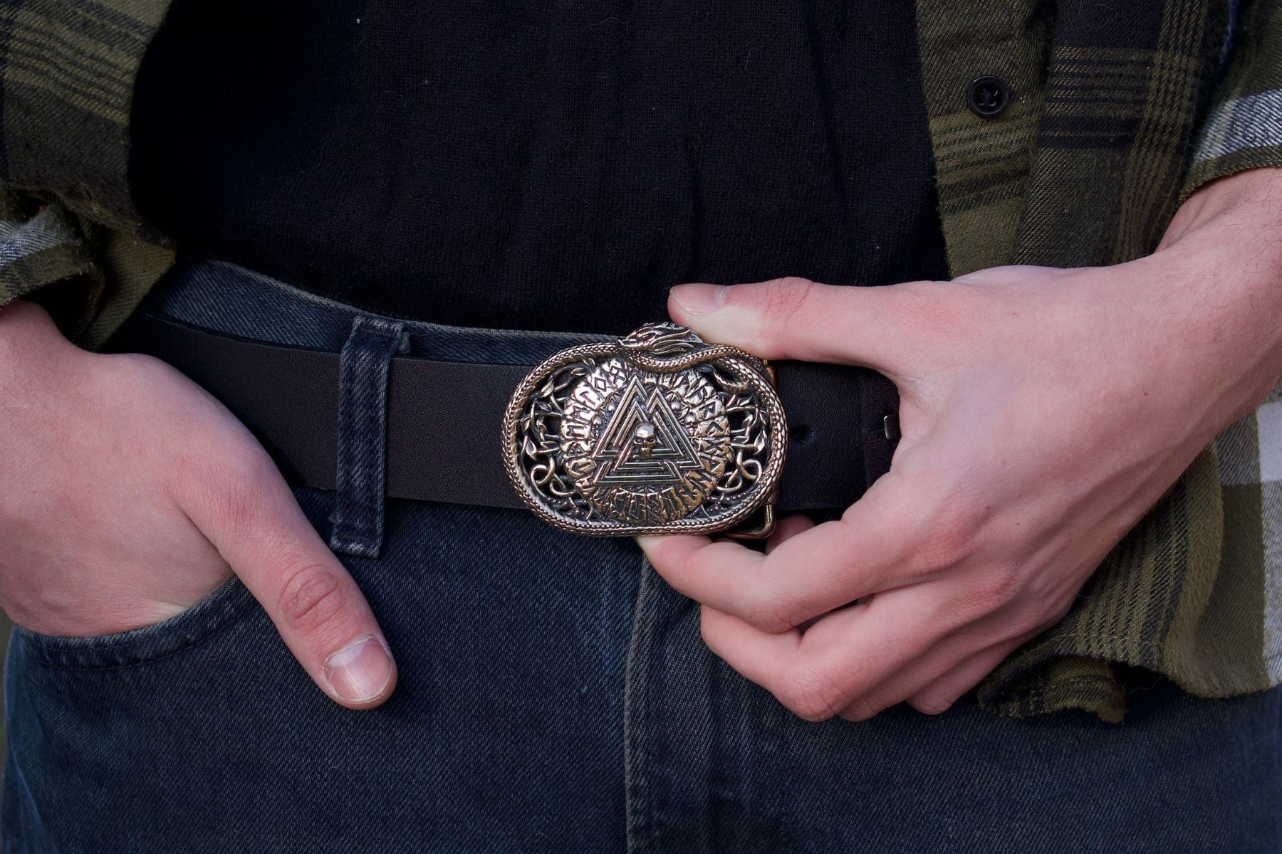 vkngjewelry Belt Handmade Viking Valknut Brass Belt Buckle