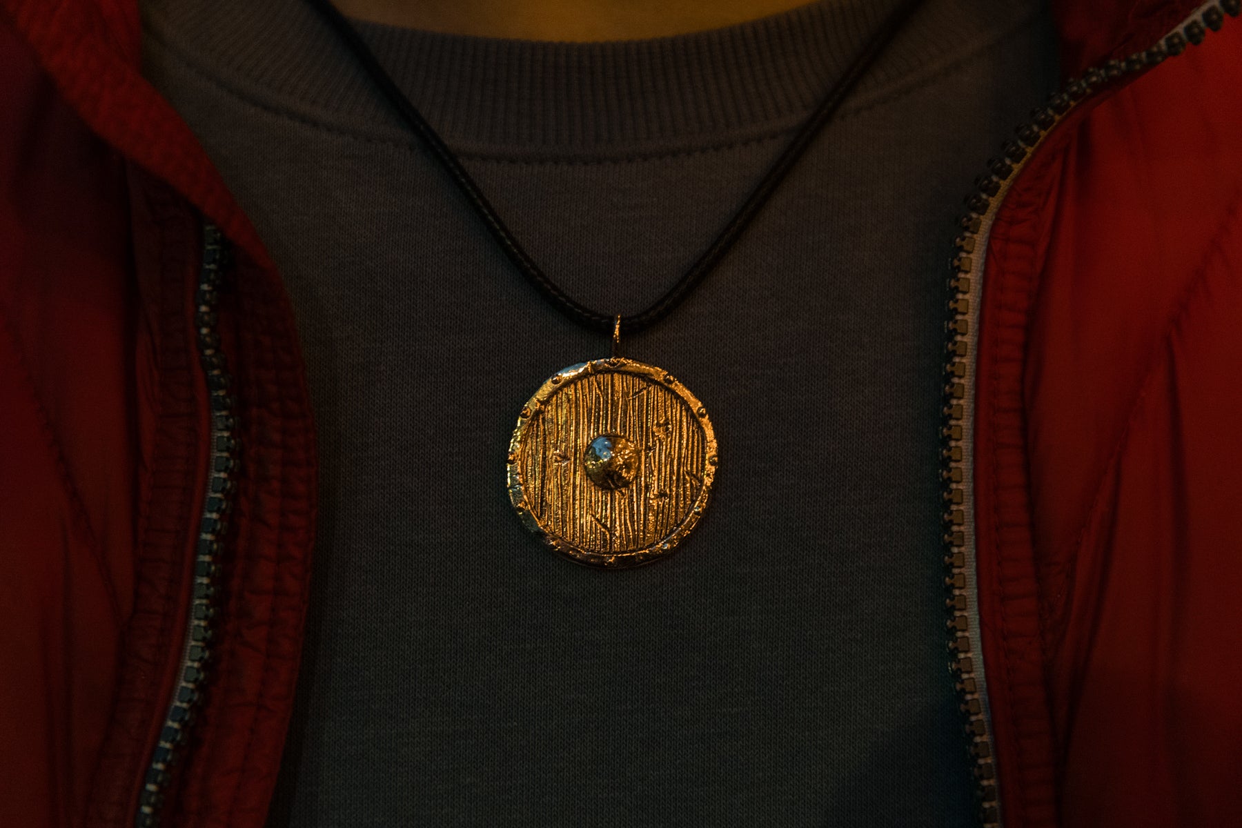 vkngjewelry Pendant Handmade Viking Wood Texture Brass Pendant